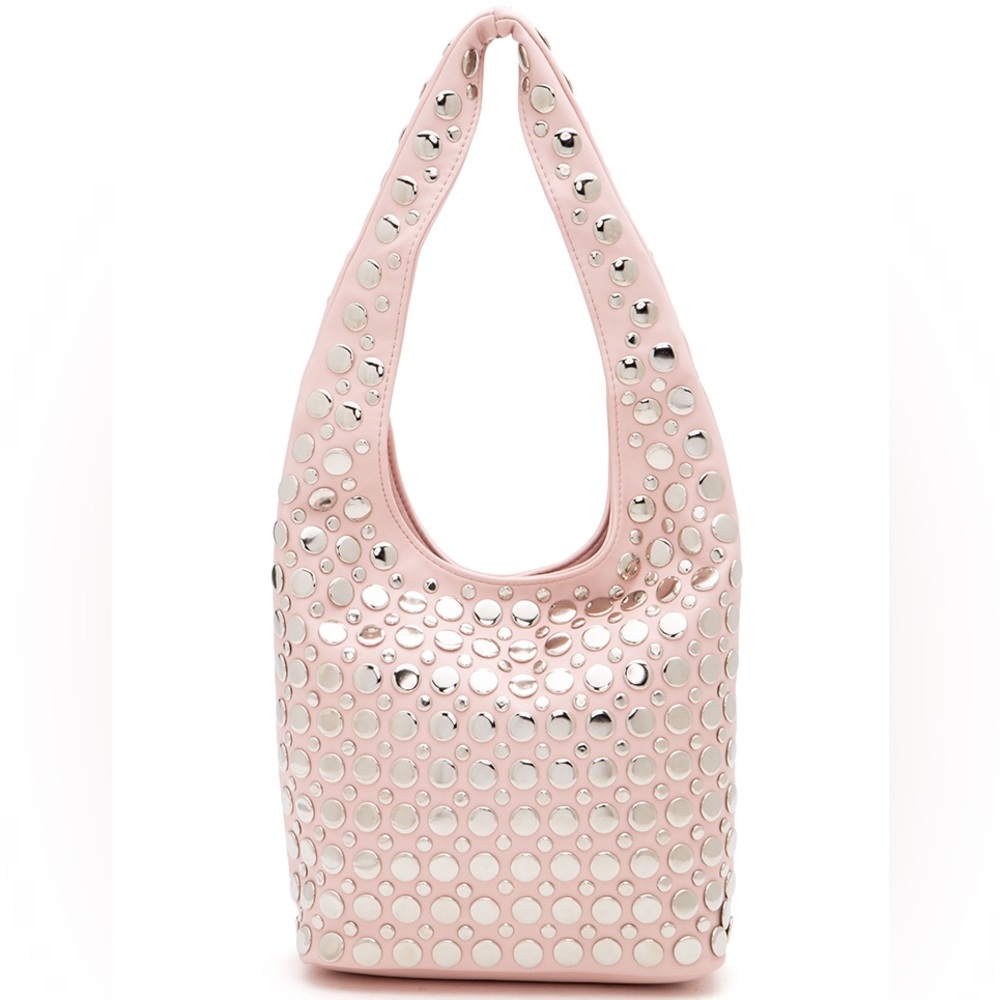 Pink & Silver Studded Slouchy Hobo Bag